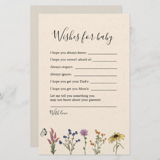 ヴィンテージのワイルドフラワーの赤ちゃんシャワーの願いベビー (正面/裏面)