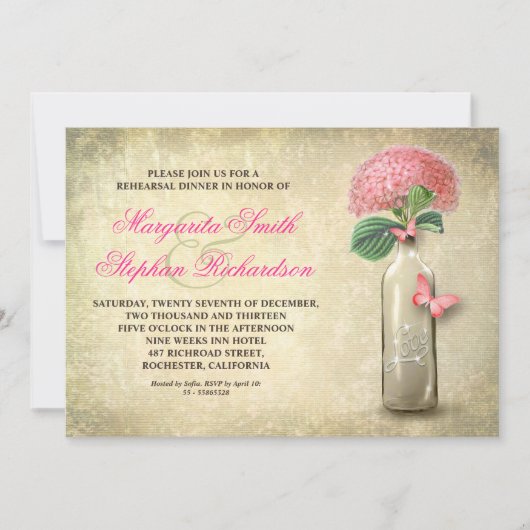 ヴィンテージのワイン・ボトルのリハーサルの夕食の招待 招待状 (正面)