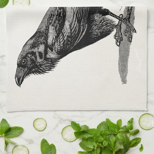 ヴィンテージのワタリガラスのカラスクロドリの鳥のイラストレーション キッチンタオル (折り畳み)