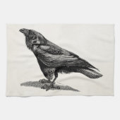 ヴィンテージのワタリガラスのカラスクロドリの鳥のイラストレーション キッチンタオル (横)