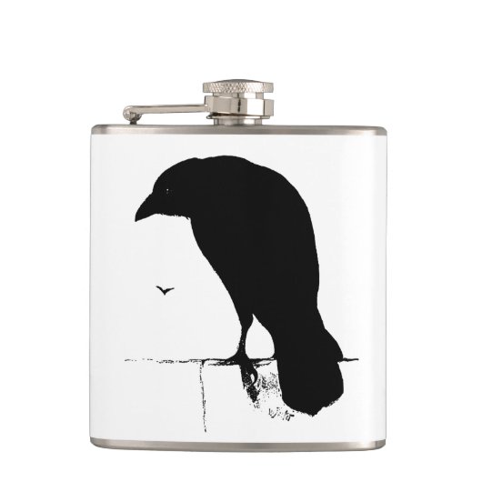 ヴィンテージのワタリガラスのシルエットのレトロのゴシックはカラスをあさり歩きます フラスク (正面)