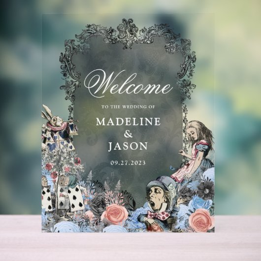 ヴィンテージのワンダーランドのダスティブルーアリス結婚。 アクリルサイン (ニュートラル)