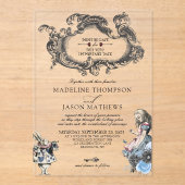 ヴィンテージのワンダーランドのダスティブルーアリス結婚。 アクリル招待状 (正面)