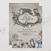 ヴィンテージのワンダーランドのダスティブルーアリス結婚。 セーブザデート (正面/裏面)