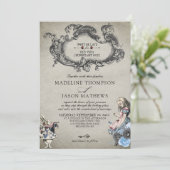 ヴィンテージのワンダーランドのダスティブルーアリス結婚。 招待状 (スタンド正面)