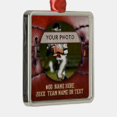 ヴィンテージの一見のフットボールのオーナメント、あなたの写真、文字 メタルオーナメント (右)