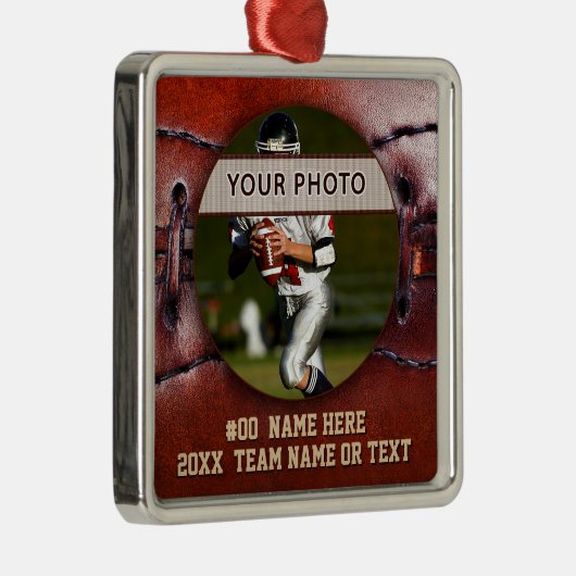 ヴィンテージの一見のフットボールのオーナメント、あなたの写真、文字 メタルオーナメント (右)