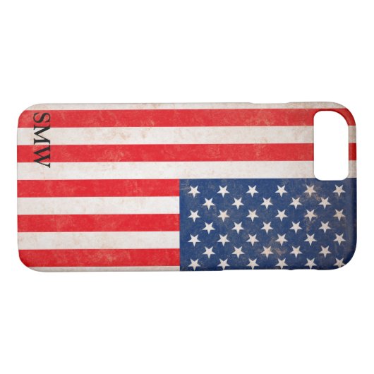 ヴィンテージの一見のモノグラム米国の愛国心が強い旗のデザイン Case-Mate iPhoneケース (裏面(横))