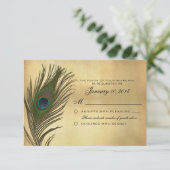 ヴィンテージの一見の孔雀の羽RSVPのカスタム 出欠カード (スタンド正面)