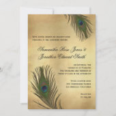 ヴィンテージの一見の孔雀は結婚式招待状に羽をつけます 招待状 (正面)