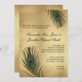 ヴィンテージの一見の孔雀は結婚式招待状に羽をつけます 招待状 (正面/裏面)