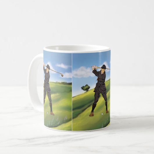 ヴィンテージの一見の期間のゴルファーのゴルフ大きいマグ コーヒーマグカップ (正面左)