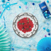 ヴィンテージの一見の花束の赤いバラ ペーパープレート (パーティー)