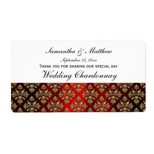ヴィンテージの一見の金ゴールド及び赤いダマスク織#3のワインのラベル ラベル (正面)