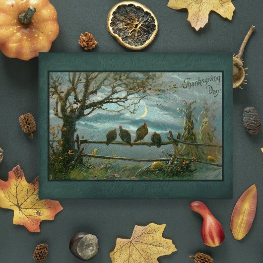 ヴィンテージの七面鳥が柵の中を月明かりの中 ポストカード