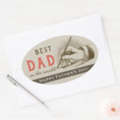 ヴィンテージの万年筆を持つ男性の手 父の日のベストダッドステッカー 楕円形シール (封筒)