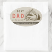 ヴィンテージの万年筆を持つ男性の手 父の日のベストダッドステッカー 楕円形シール (バッグ)