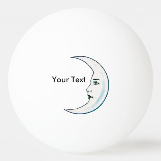 ヴィンテージの三日月形の白い満月様顔貌の白の星 卓球ボール (正面)