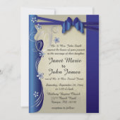 ヴィンテージの上品な曲線のデザイン|のサファイアおよび銀 招待状 (正面)