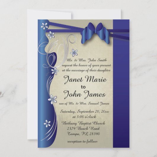 ヴィンテージの上品な曲線のデザイン|のサファイアおよび銀 招待状 (正面)