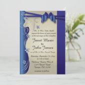 ヴィンテージの上品な曲線のデザイン|のサファイアおよび銀 招待状 (スタンド正面)
