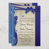 ヴィンテージの上品な曲線のデザイン|のサファイアおよび銀 招待状 (正面/裏面)