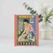 ヴィンテージの上海の中国の広告の女性猫の子ネコ ポストカード (スタンド正面)