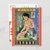 ヴィンテージの上海の中国の広告の女性猫の子ネコ ポストカード (正面/裏面)