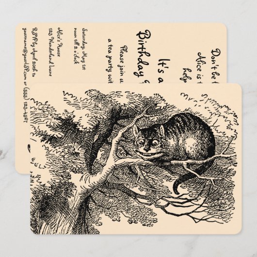 ヴィンテージの不思議の国のアリス、女の子の誕生日 招待状 (正面/裏面)