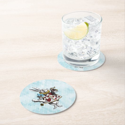 ヴィンテージの不思議の国のウサギのイラストレーション ラウンドペーパーコースター (インサイチュ)