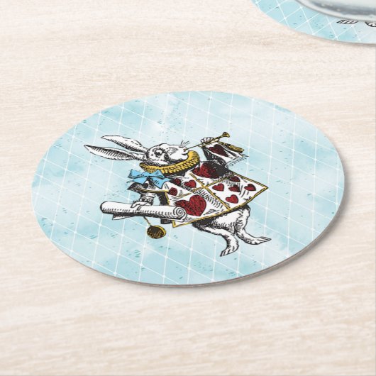 ヴィンテージの不思議の国のウサギのイラストレーション ラウンドペーパーコースター (アングル)