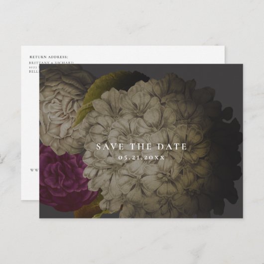 ヴィンテージの不機嫌な花柄の保存日付 案内ポストカード (正面/裏面)