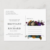 ヴィンテージの不機嫌な花柄の保存日付 案内ポストカード (裏面)