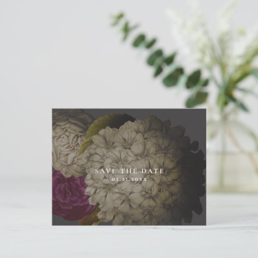 ヴィンテージの不機嫌な花柄の保存日付 案内ポストカード (スタンド正面)