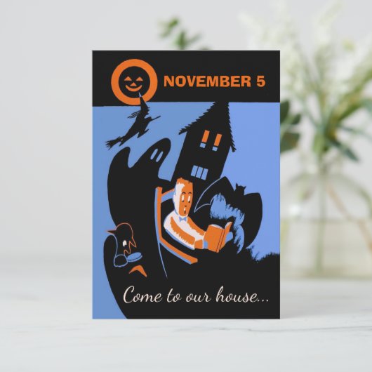 ヴィンテージの不気味なミステリーパーティーのカスタムの文字 招待状 (スタンド正面)