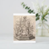 ヴィンテージの不気味な骨格、スカル、木 ポストカード (スタンド正面)