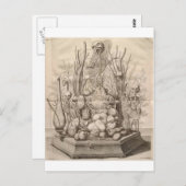 ヴィンテージの不気味な骨格、スカル、木 ポストカード (正面/裏面)