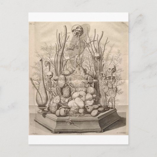 ヴィンテージの不気味な骨格、スカル、木 ポストカード (正面)