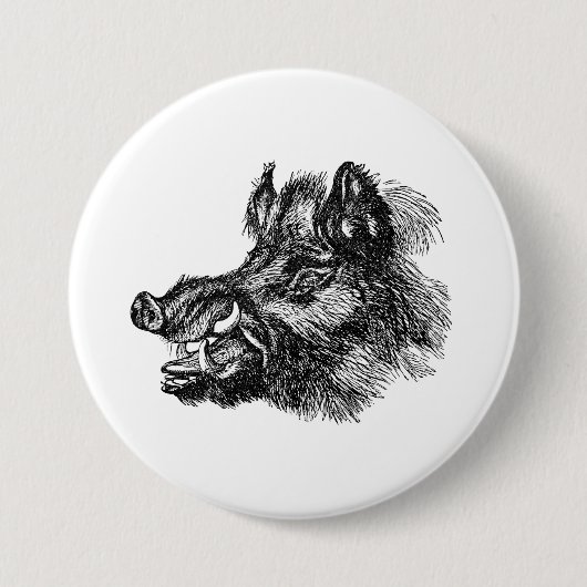 ヴィンテージの不道徳なイノシシwのきばのテンプレート 缶バッジ (正面)