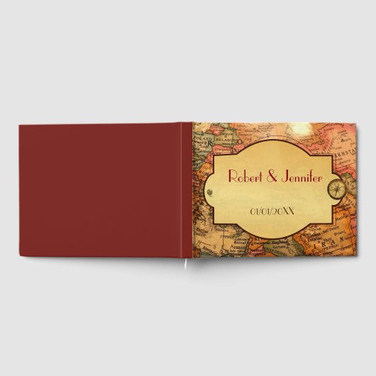 ヴィンテージの世界の旅行をテーマ結婚にした ゲストブック (全面)