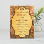 ヴィンテージの世界の旅行をテーマ結婚にした 招待状 (スタンド正面)