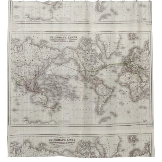 ヴィンテージの世界の電線地図(1855年) シャワーカーテン (正面)