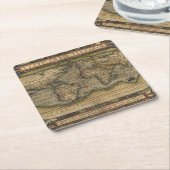 ヴィンテージの世界地図のアンティークの地図書 スクエアペーパーコースター (アングル)