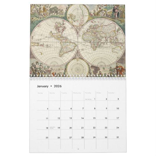 ヴィンテージの世界地図のカレンダー カレンダー (1月 2026)