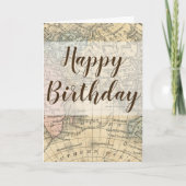 ヴィンテージの世界地図のハッピーバースデーカード カード (正面)