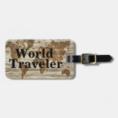 ヴィンテージの世界地図の世界の旅行者及び名前 ラゲッジタグ (正面横)