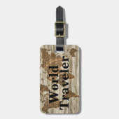 ヴィンテージの世界地図の世界の旅行者及び名前 ラゲッジタグ (正面縦)