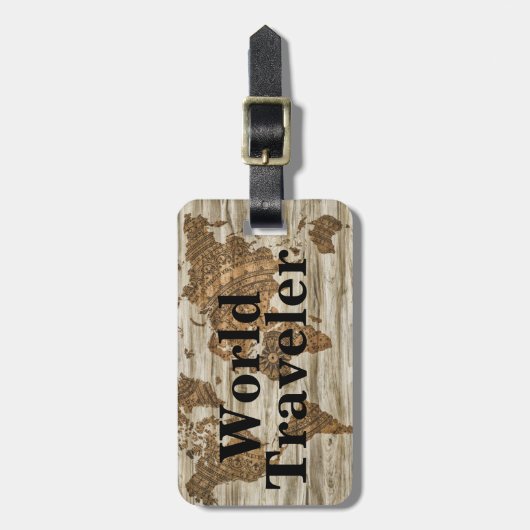 ヴィンテージの世界地図の世界の旅行者及び名前 ラゲッジタグ (正面縦)