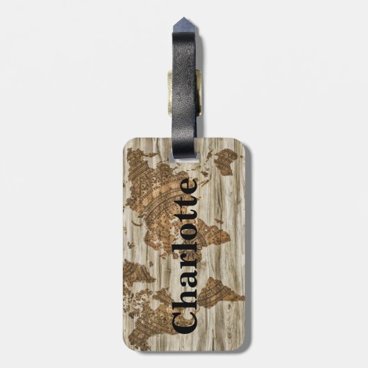 ヴィンテージの世界地図の世界の旅行者及び名前 ラゲッジタグ (裏面縦)