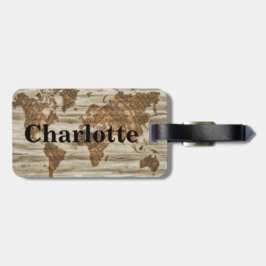 ヴィンテージの世界地図の世界の旅行者及び名前 ラゲッジタグ (裏面横)